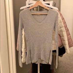 A&F Gray V-neck Sweater with zips on sides
